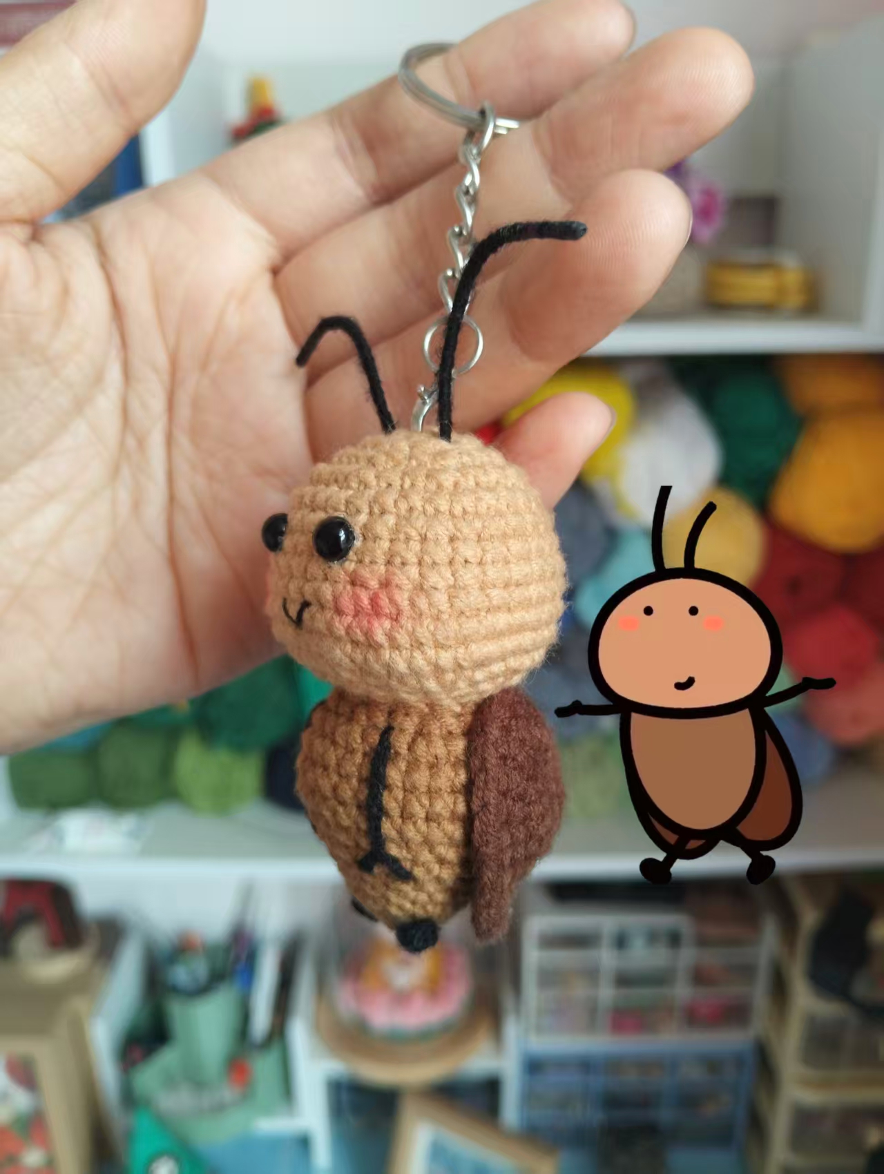 Handmade Crochet Cute Cockroach Keychain | Kawaii Bug Bag Charm | Funny Insect Pendant