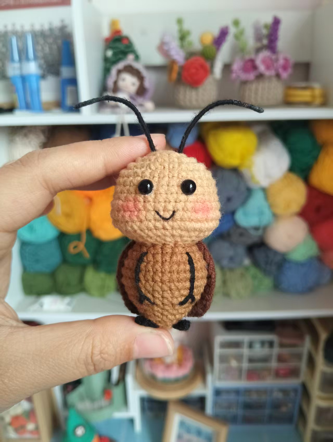 Handmade Crochet Cute Cockroach Keychain | Kawaii Bug Bag Charm | Funny Insect Pendant - Image 5