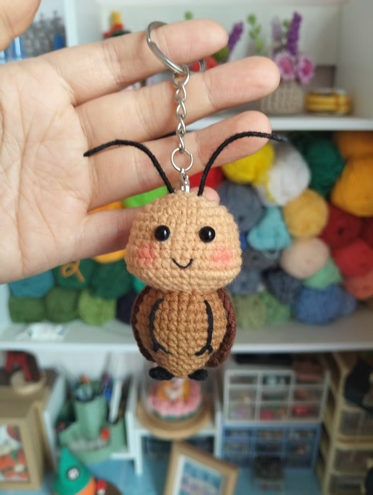 Handmade Crochet Cute Cockroach Keychain | Kawaii Bug Bag Charm | Funny Insect Pendant - Image 4