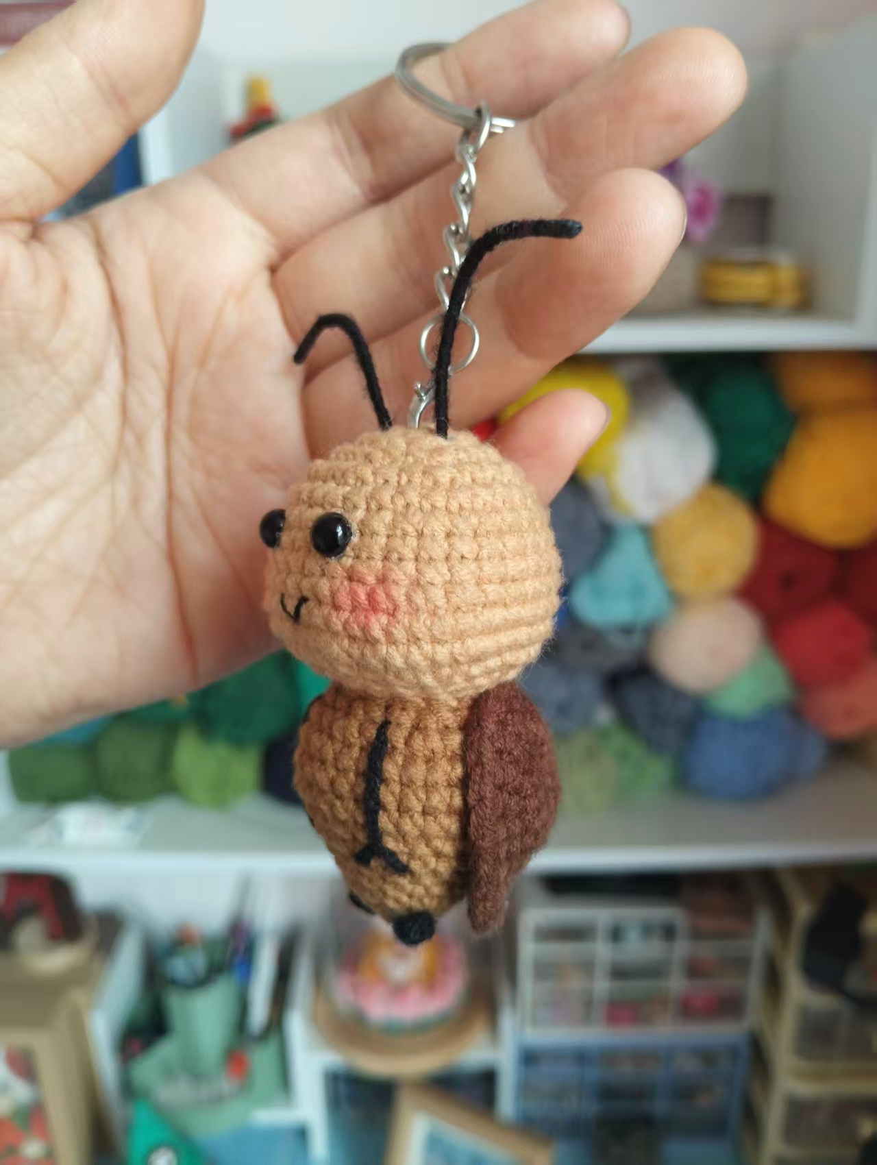 Handmade Crochet Cute Cockroach Keychain | Kawaii Bug Bag Charm | Funny Insect Pendant - Image 2