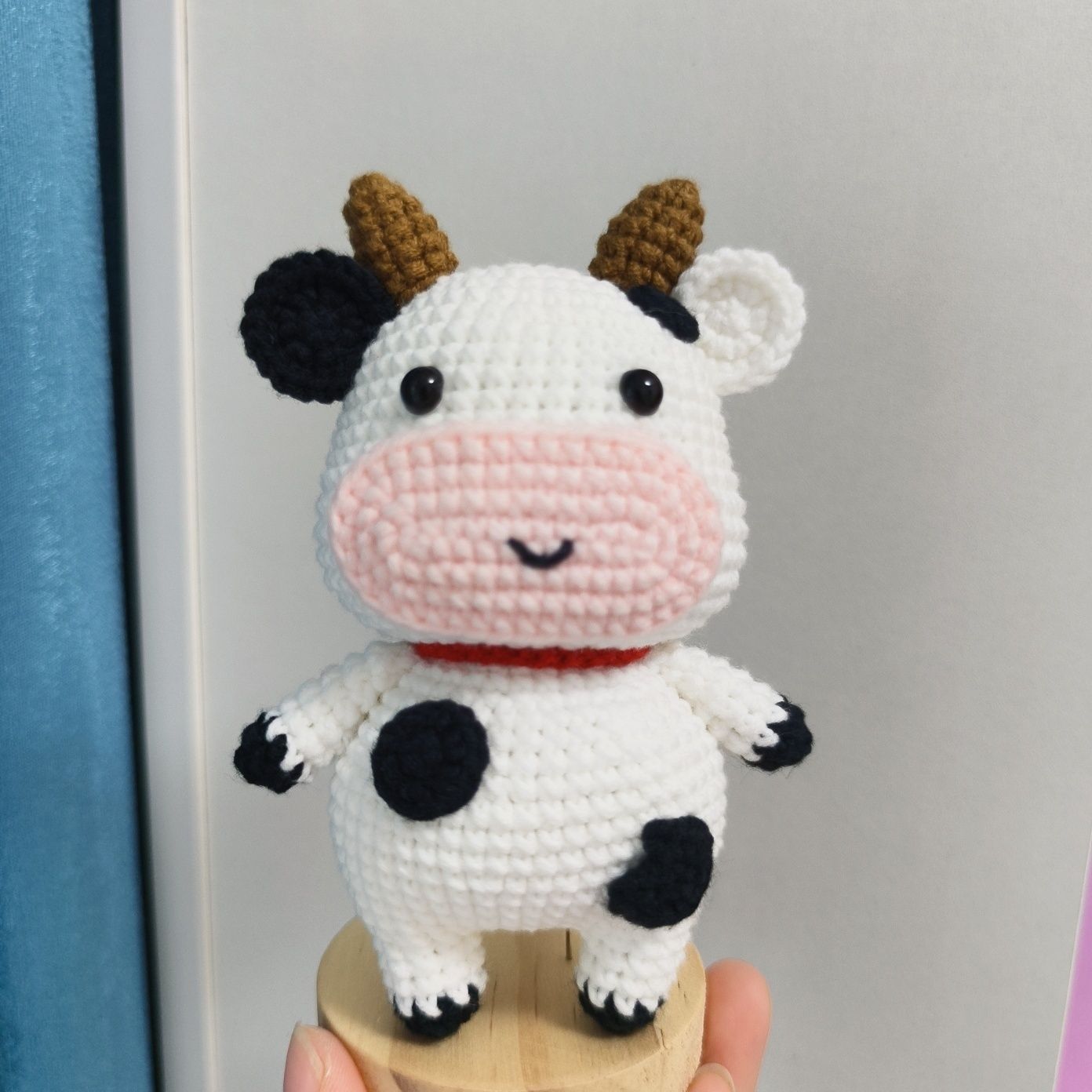 Handmade Crochet Cow | Cute Knitted Cow Plush with Keychain, Pearl Chain or Base - Image 2