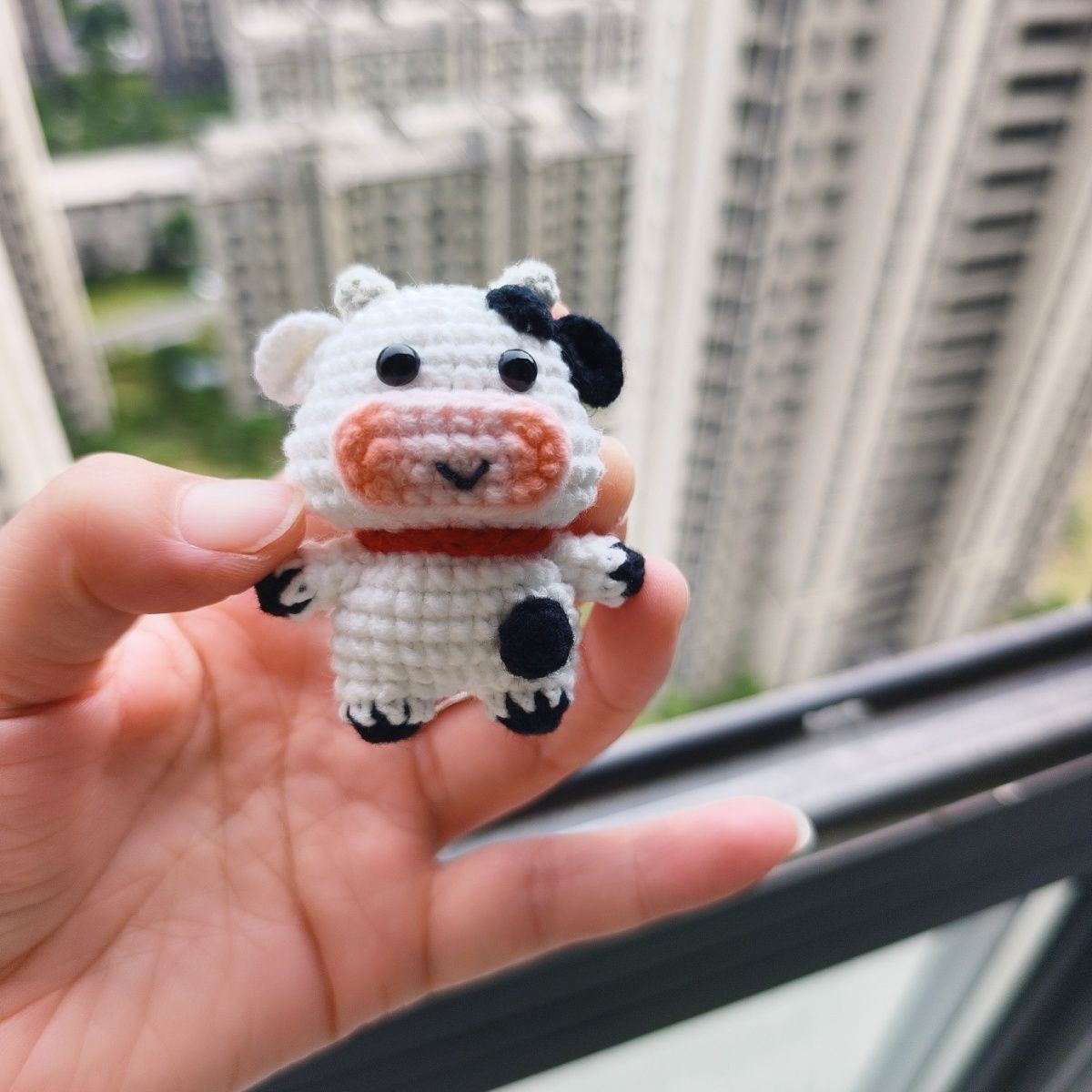 Handmade Crochet Cow | Cute Knitted Cow Plush with Keychain, Pearl Chain or Base - Image 4
