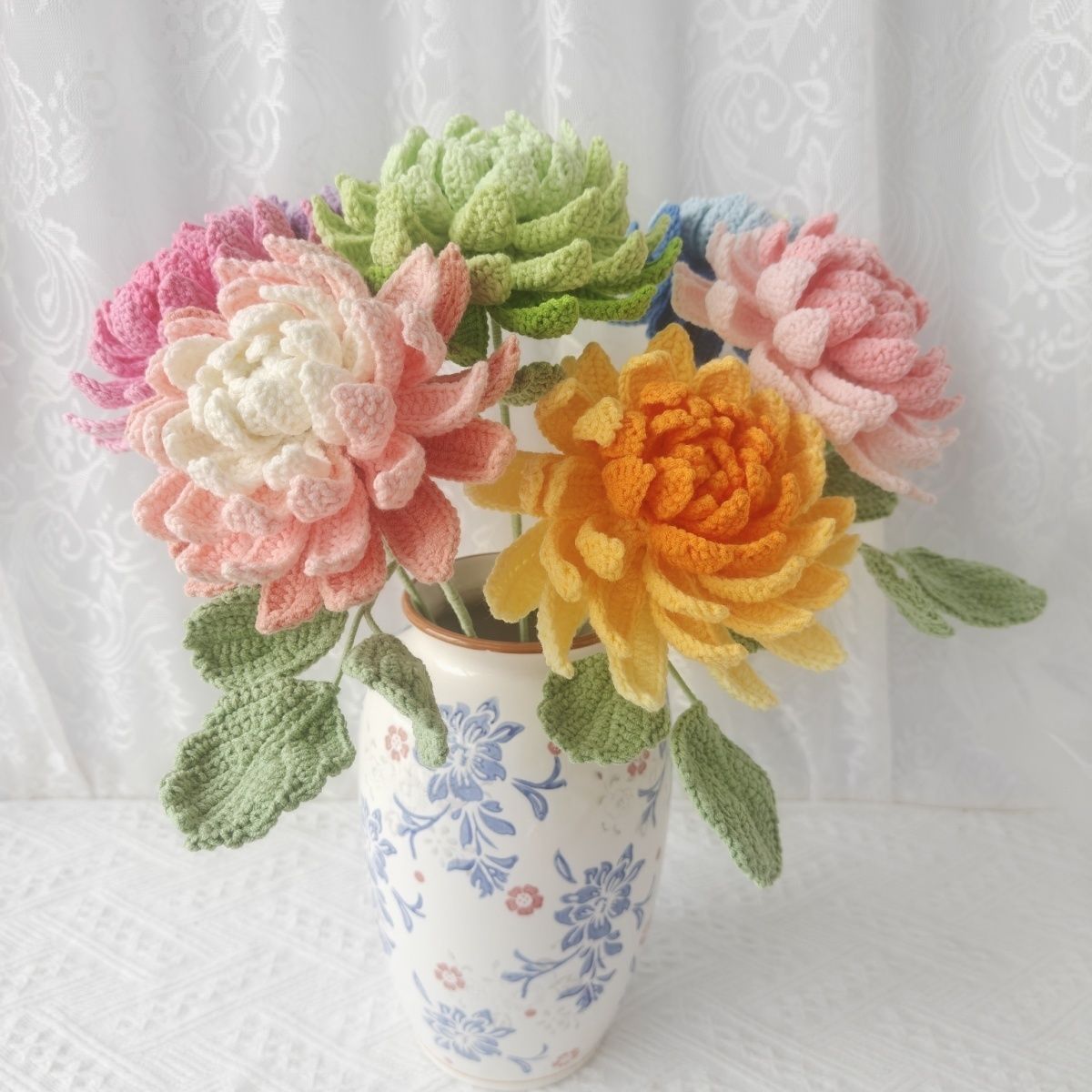 Handmade Crochet Dahlia Flower | Afghan Stitch Yarn Bouquet - Image 2