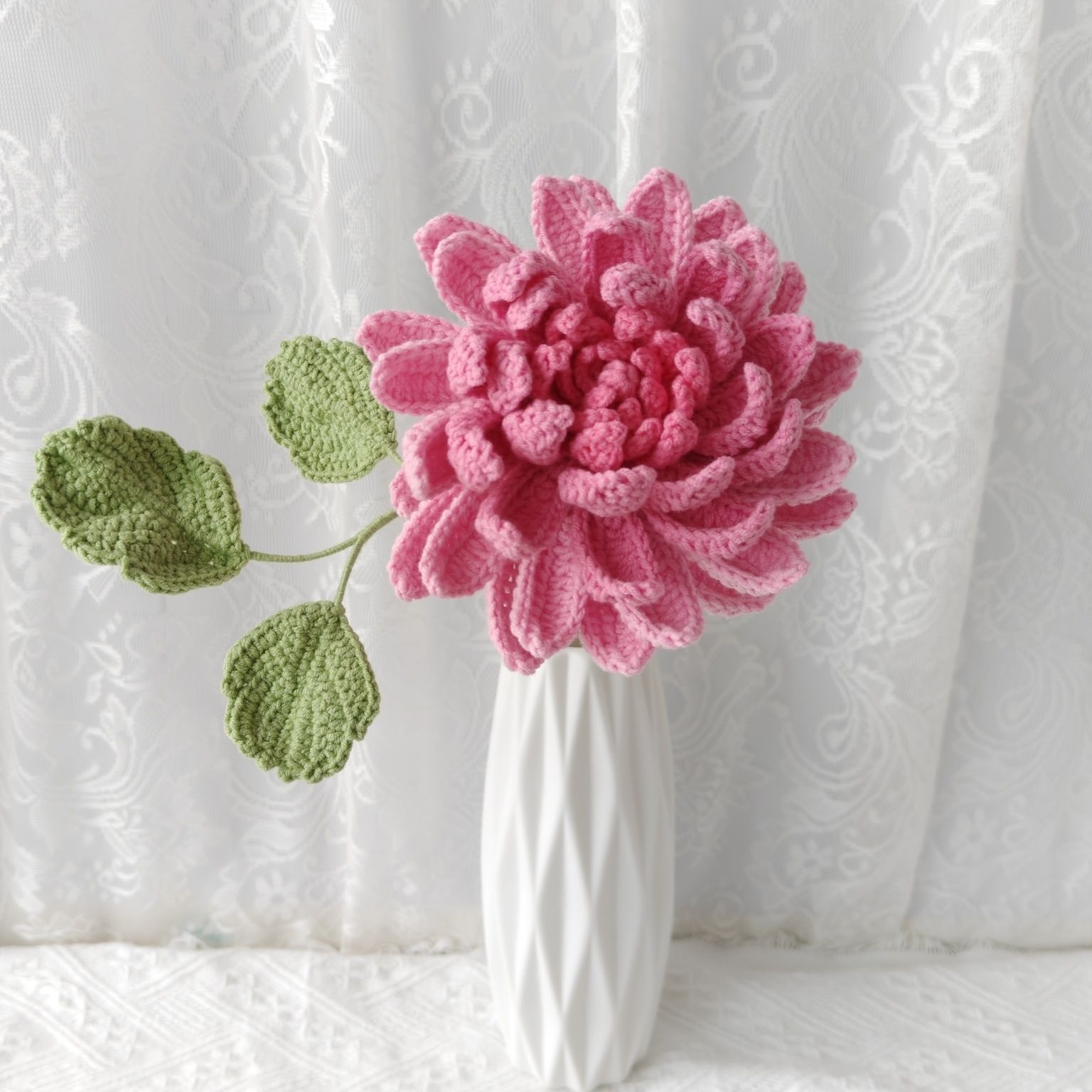 Handmade Crochet Dahlia Flower | Afghan Stitch Yarn Bouquet - Image 12