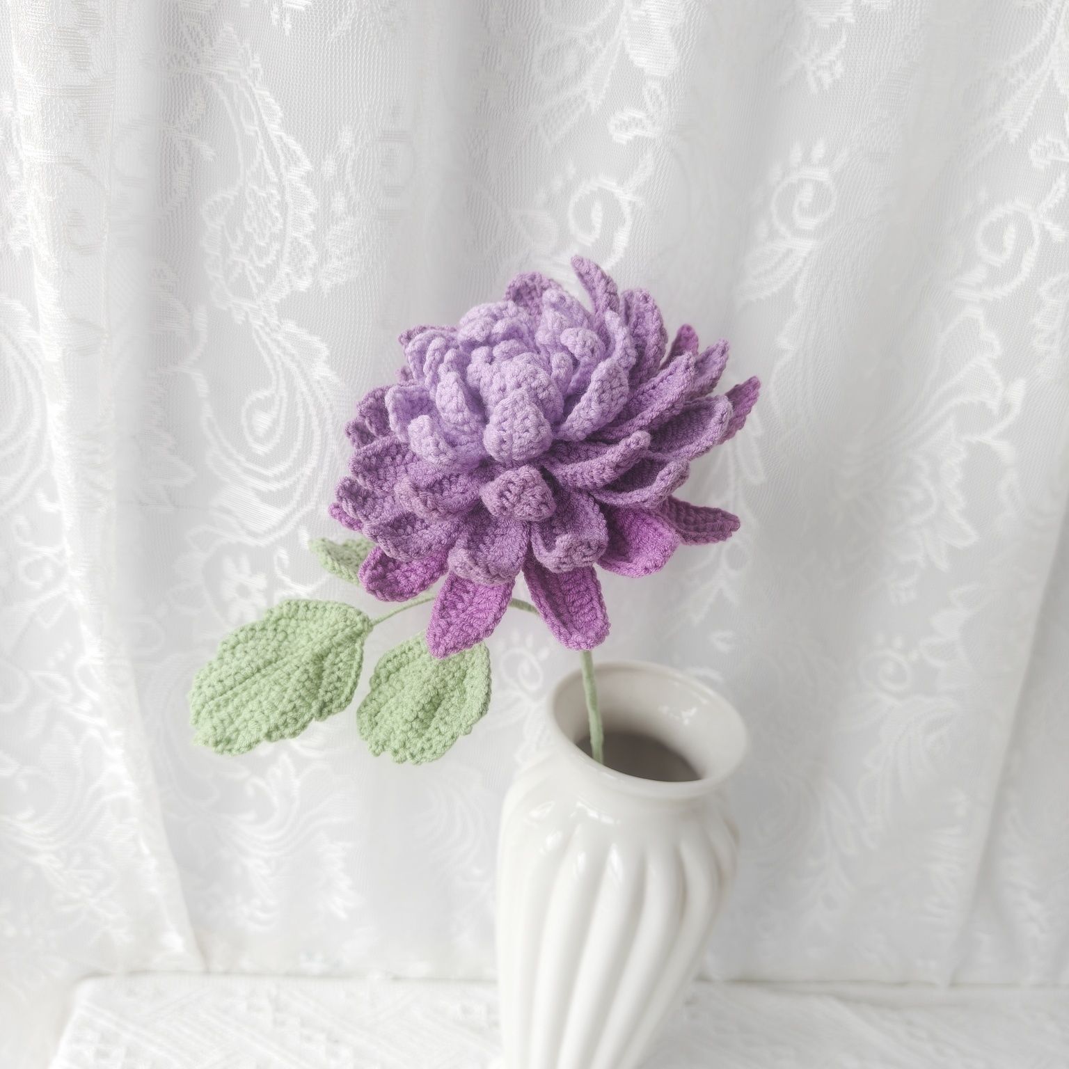 Handmade Crochet Dahlia Flower | Afghan Stitch Yarn Bouquet - Image 14