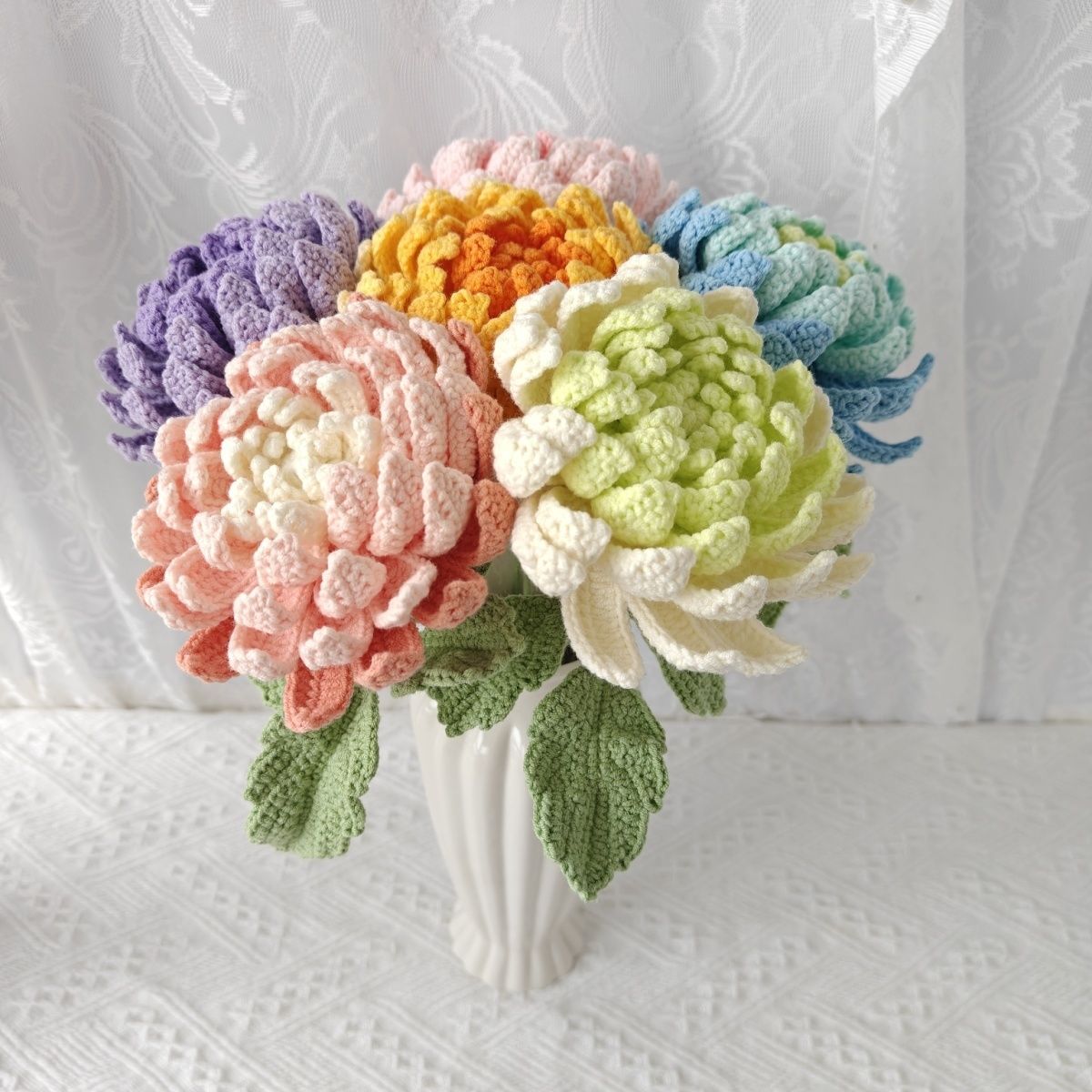 Handmade Crochet Dahlia Flower | Afghan Stitch Yarn Bouquet - Image 3