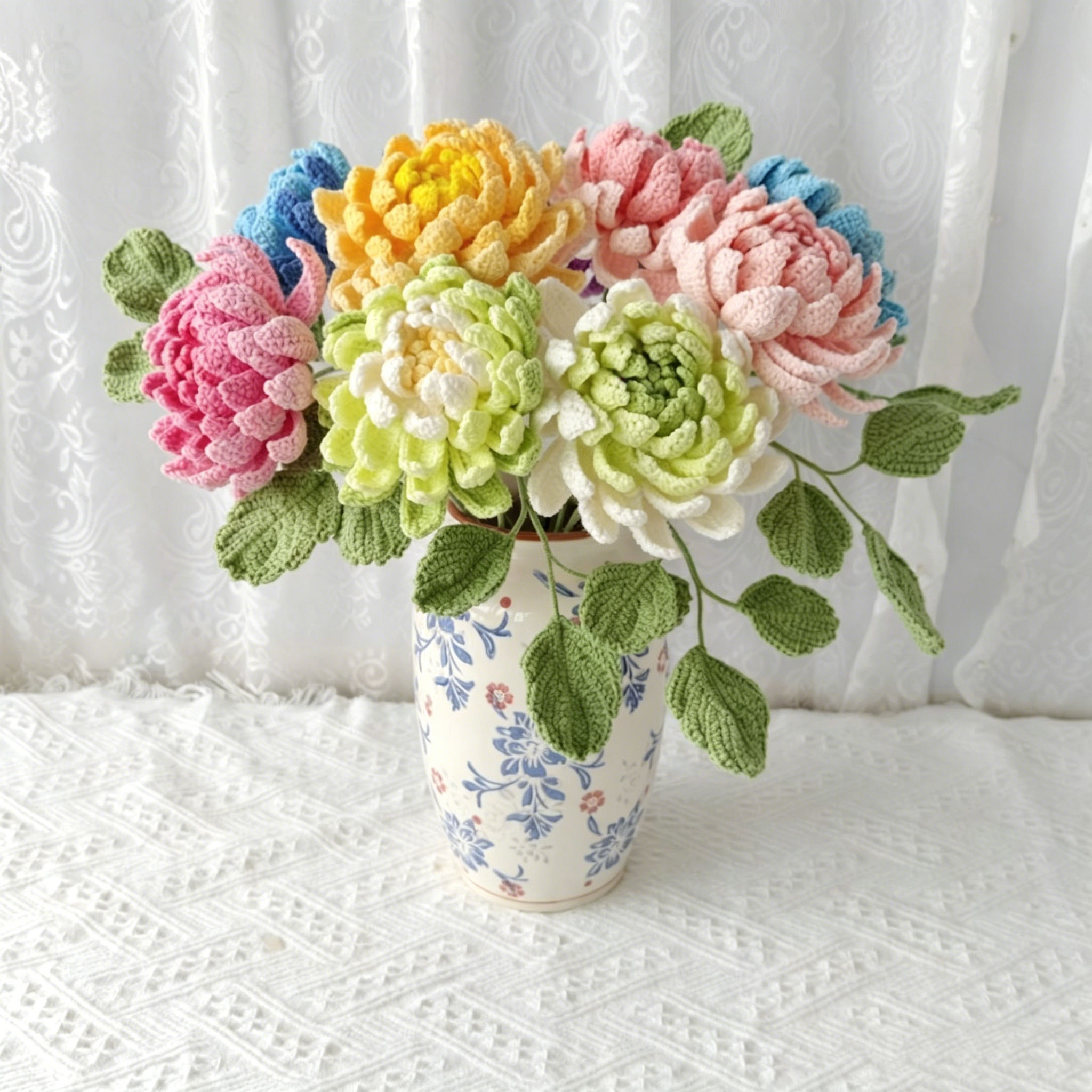 Handmade Crochet Dahlia Flower | Afghan Stitch Yarn Bouquet