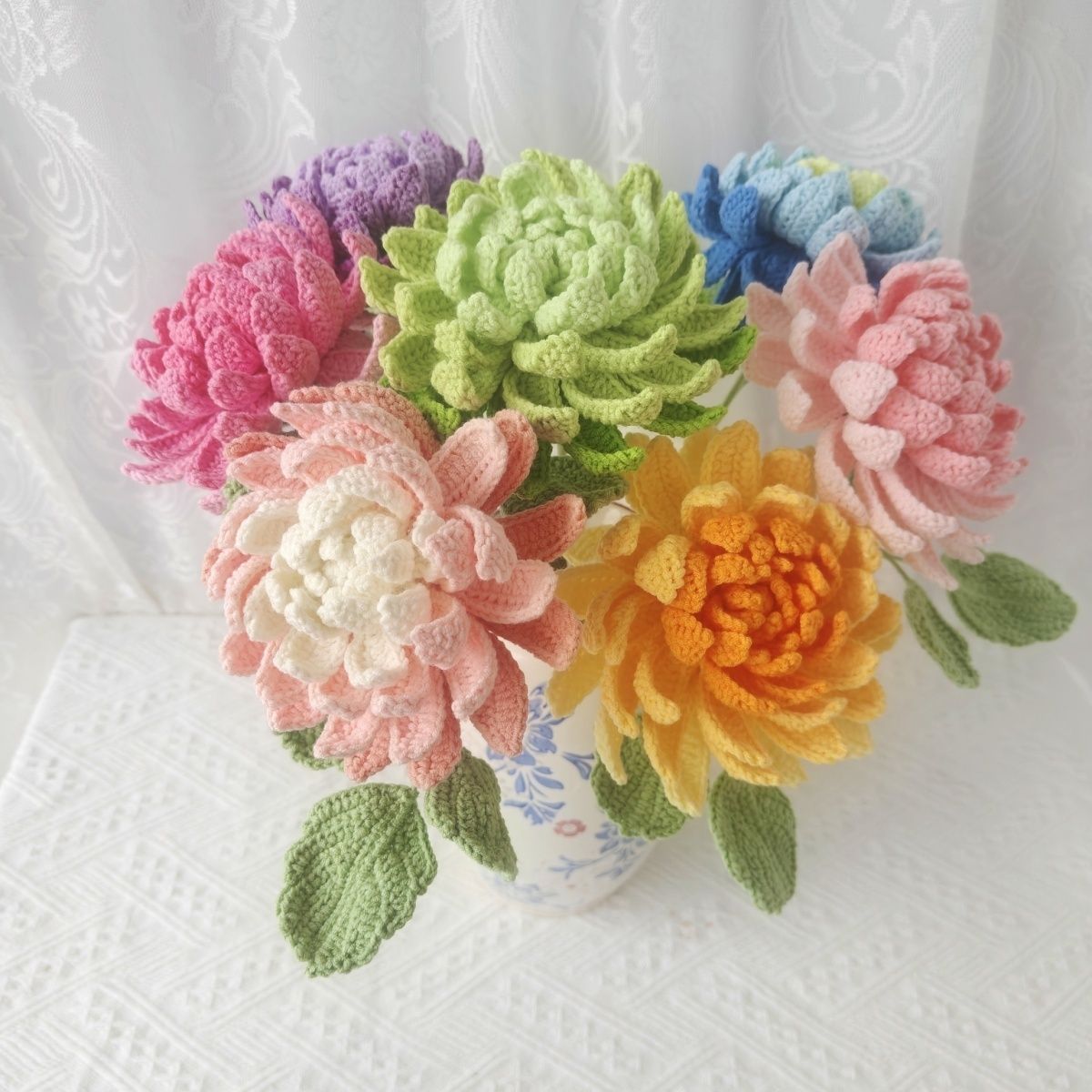 Handmade Crochet Dahlia Flower | Afghan Stitch Yarn Bouquet - Image 4