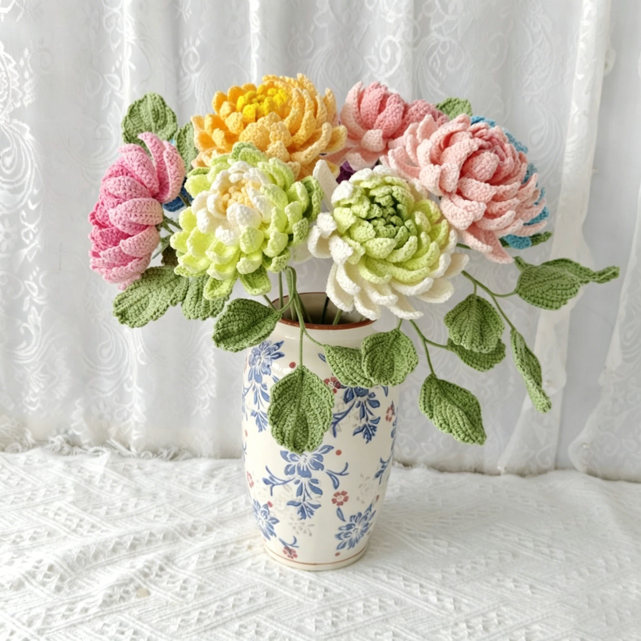 Handmade Crochet Dahlia Flower | Afghan Stitch Yarn Bouquet - Image 5