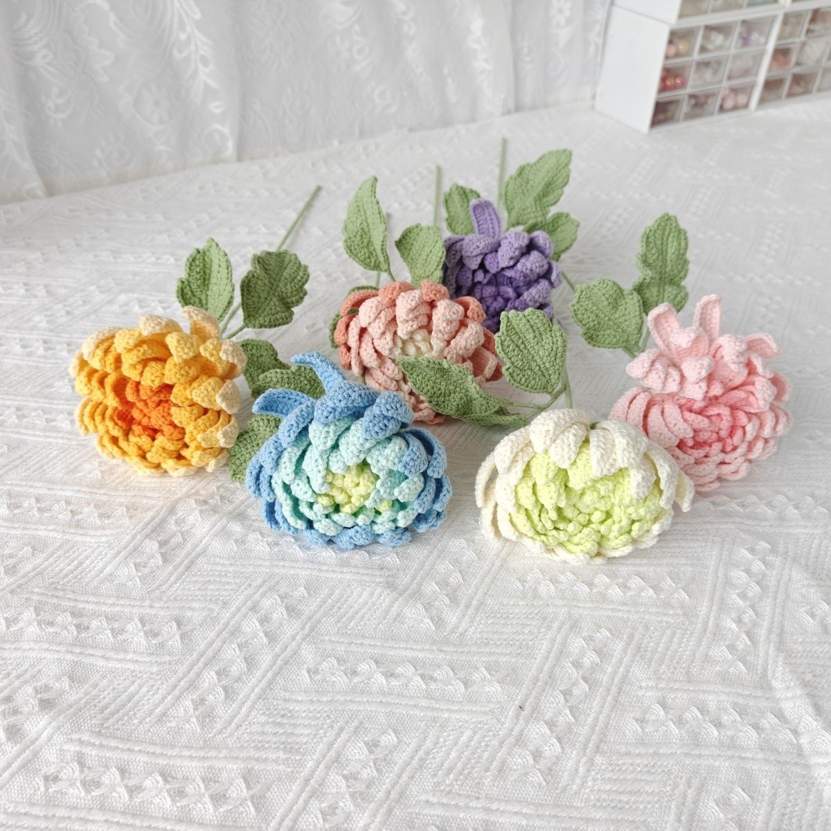 Handmade Crochet Dahlia Flower | Afghan Stitch Yarn Bouquet - Image 6