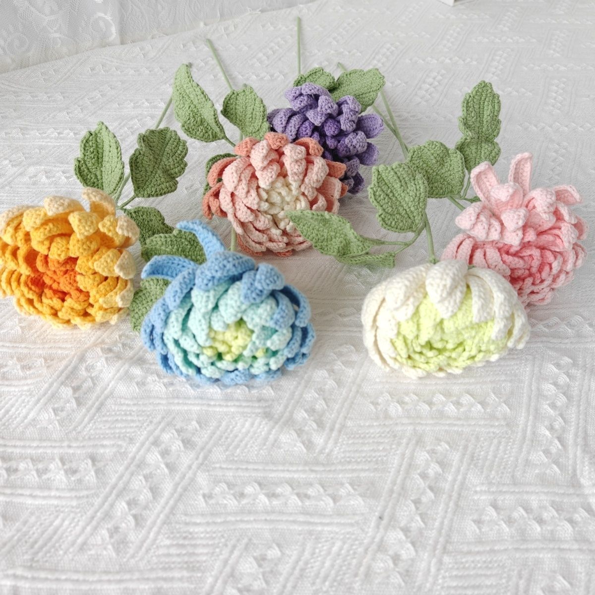 Handmade Crochet Dahlia Flower | Afghan Stitch Yarn Bouquet - Image 7