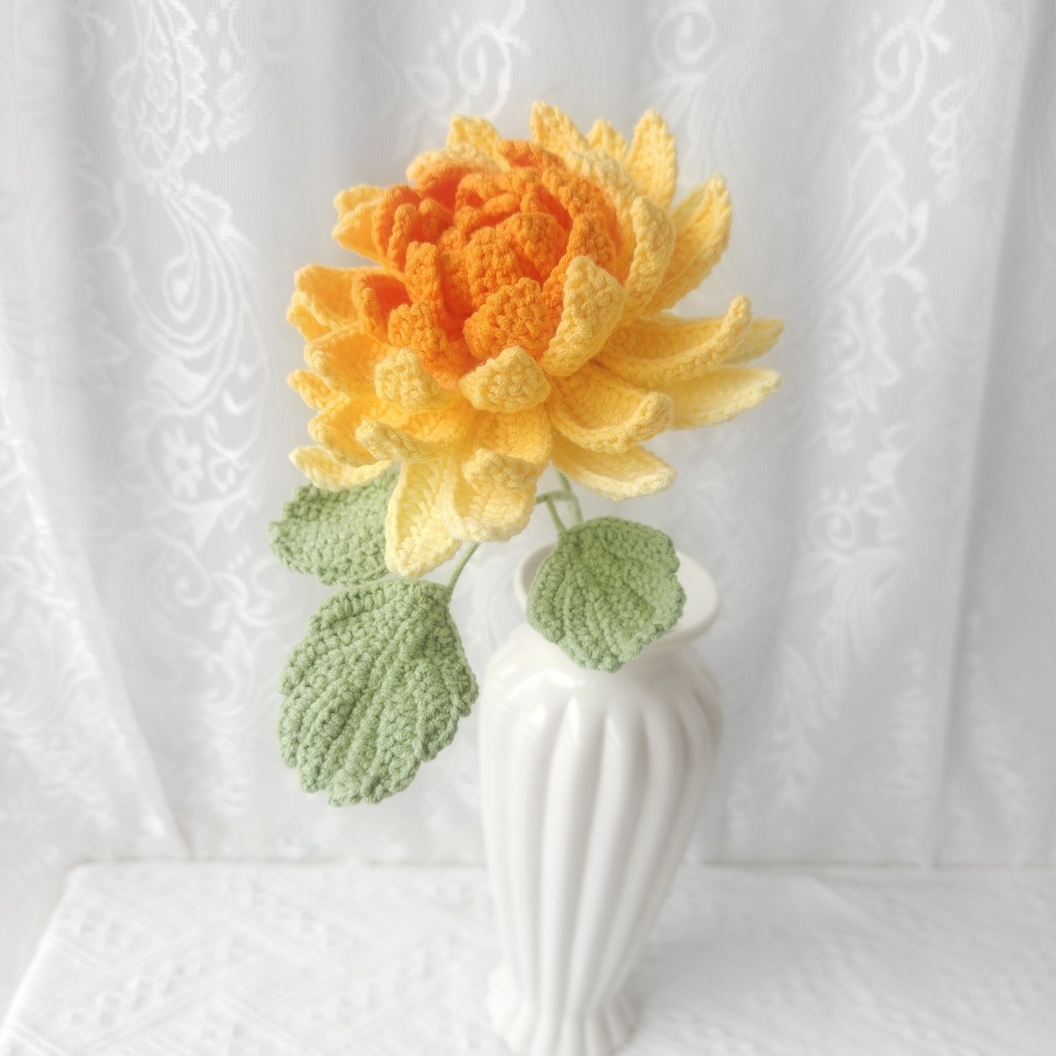 Handmade Crochet Dahlia Flower | Afghan Stitch Yarn Bouquet - Image 10
