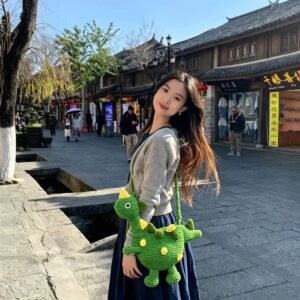 Handmade Crochet Dinosaur Crossbody Bag | Adorable Knit Animal Purse | Fun Kids & Adult Shoulder Bag