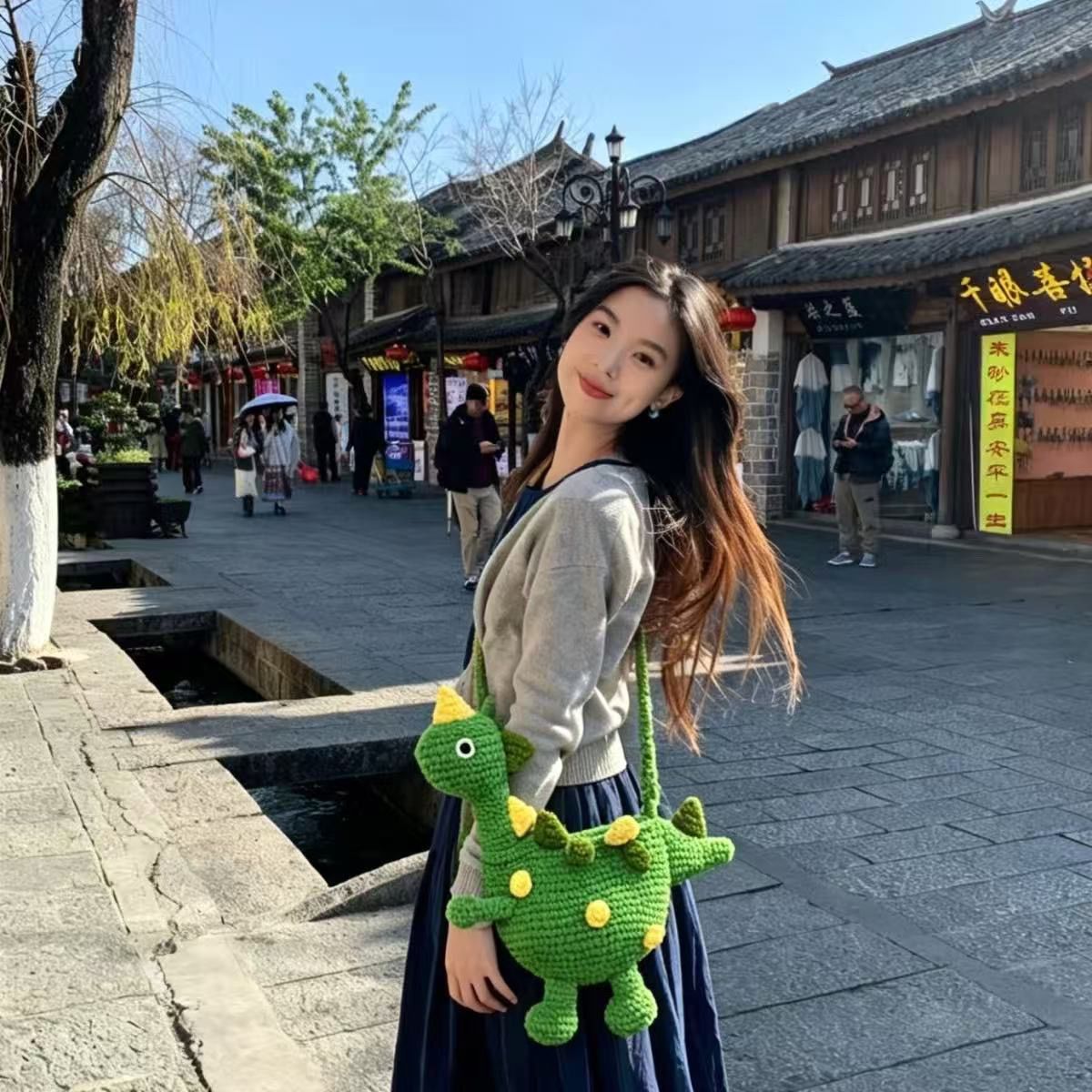 Handmade Crochet Dinosaur Crossbody Bag | Adorable Knit Animal Purse | Fun Kids & Adult Shoulder Bag