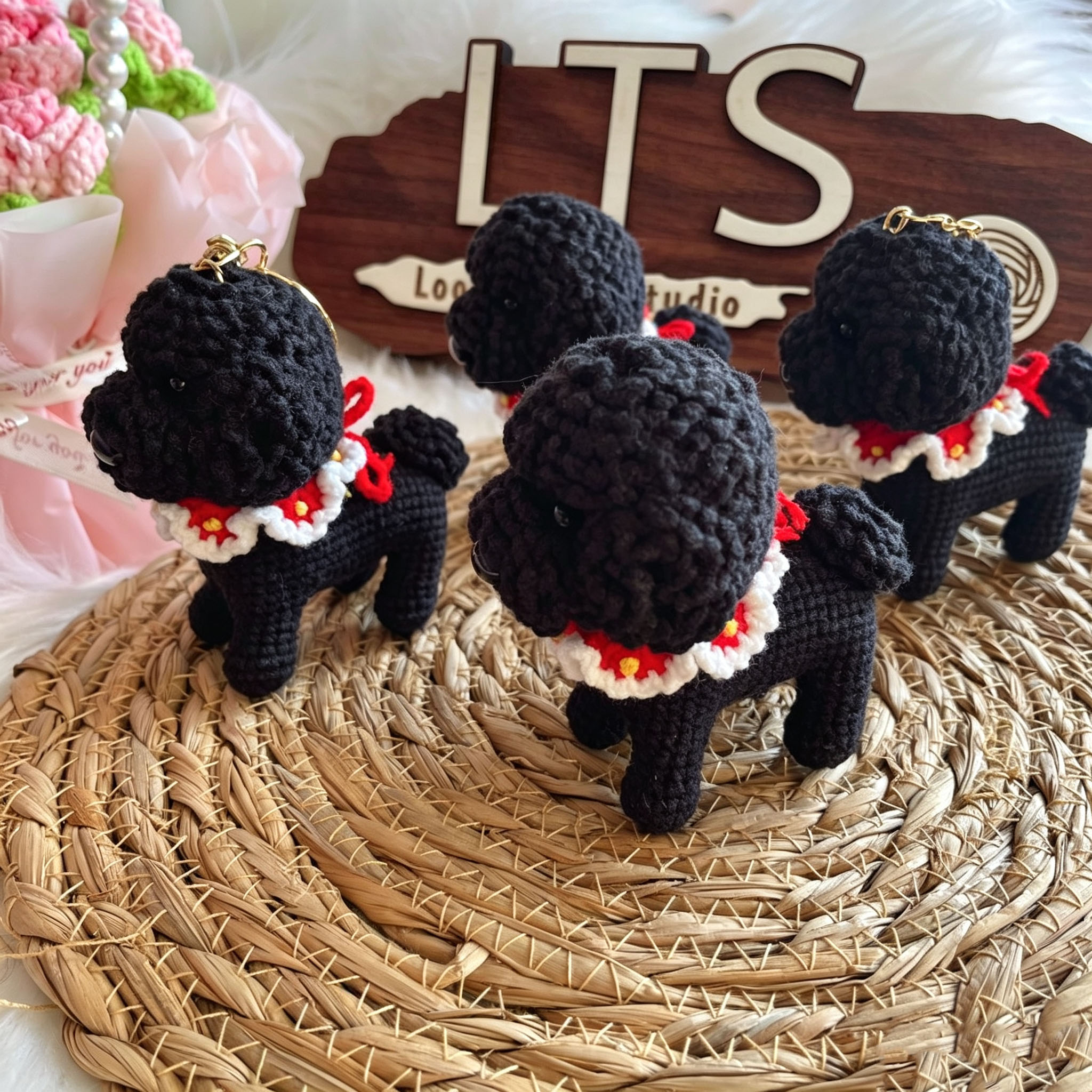 Handmade Crochet Dog Keychain | Cute Knitted Teddy Dog Plush with Lace Collar - Image 2