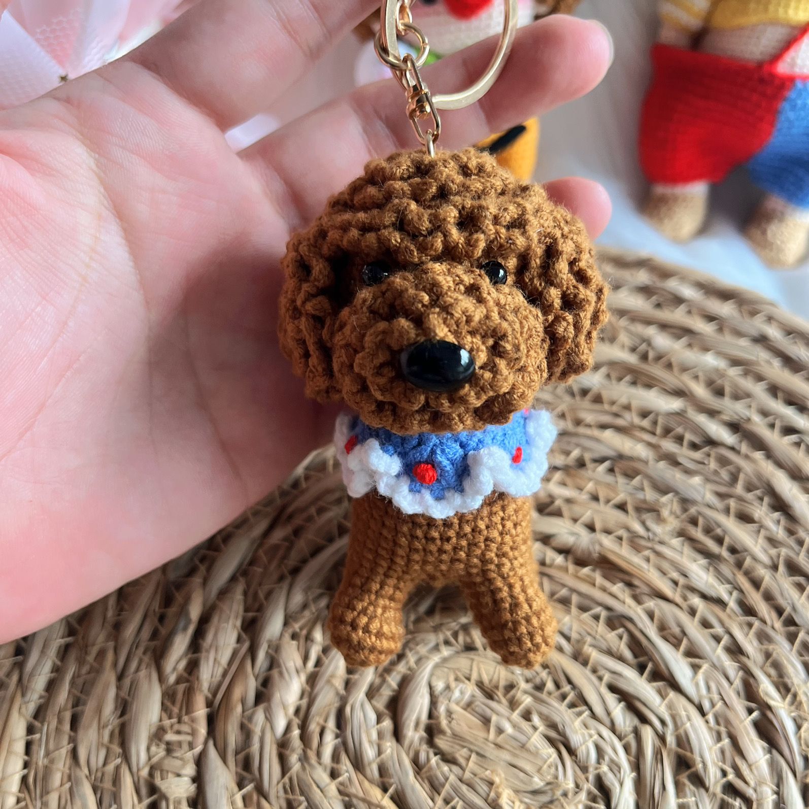 Handmade Crochet Dog Keychain | Cute Knitted Teddy Dog Plush with Lace Collar - Image 3