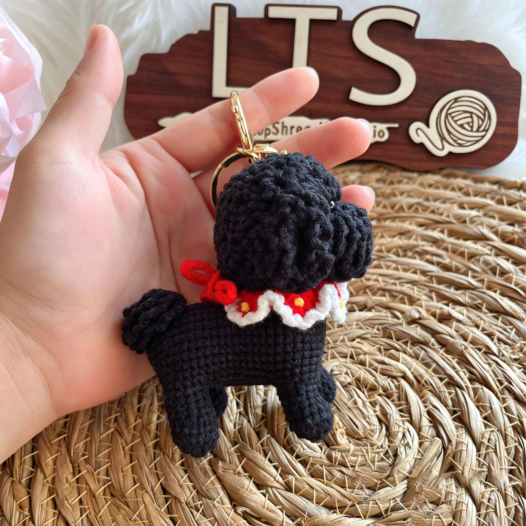 Handmade Crochet Dog Keychain | Cute Knitted Teddy Dog Plush with Lace Collar - Image 4