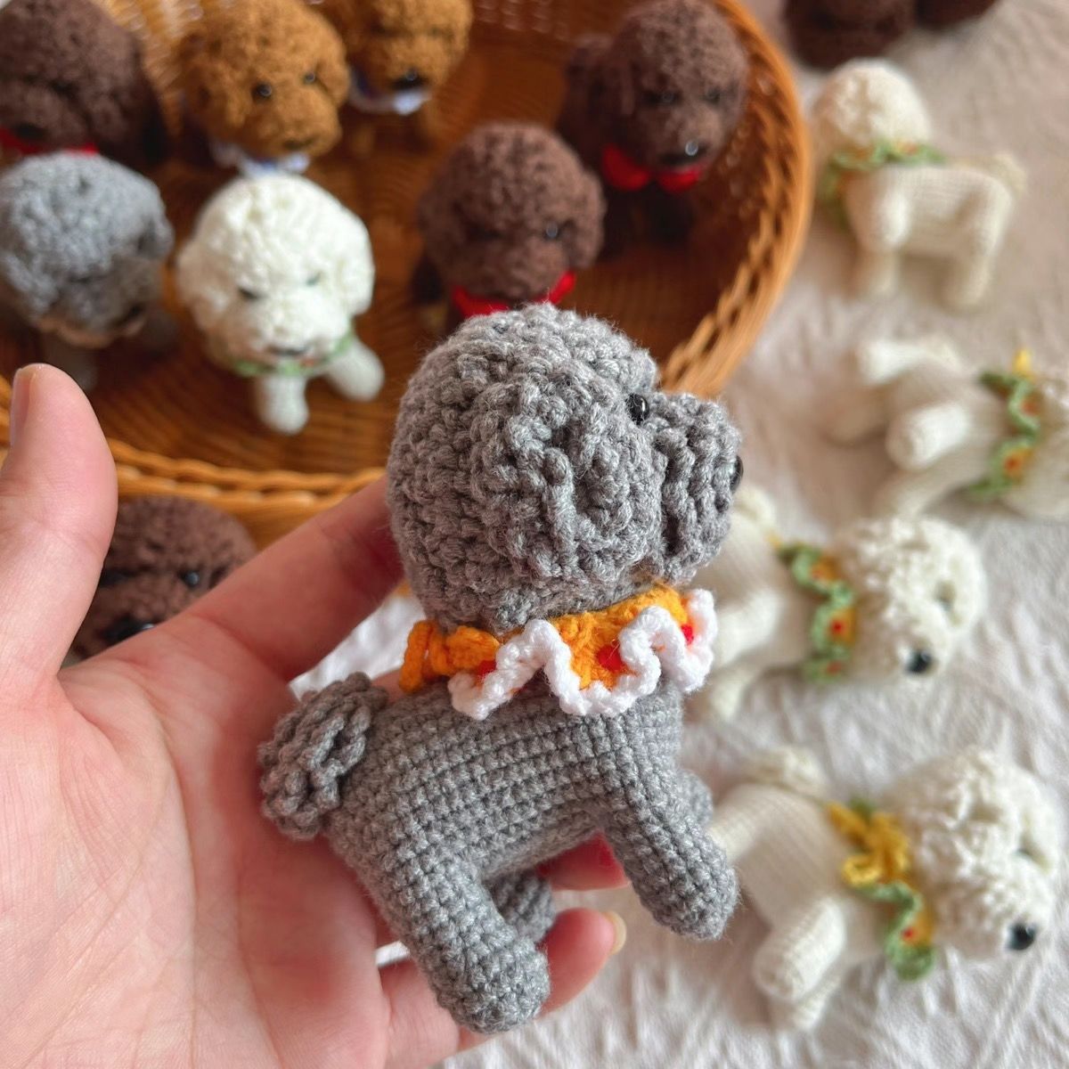 Handmade Crochet Dog Keychain | Cute Knitted Teddy Dog Plush with Lace Collar - Image 5