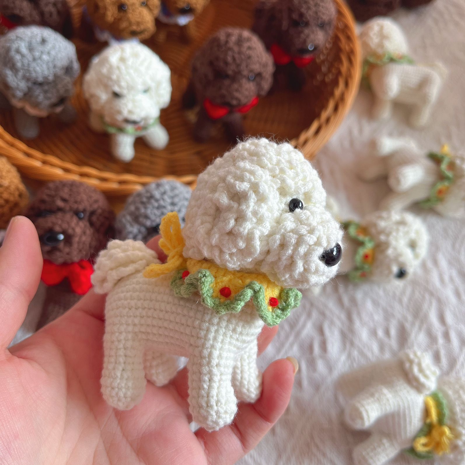 Handmade Crochet Dog Keychain | Cute Knitted Teddy Dog Plush with Lace Collar - Image 6