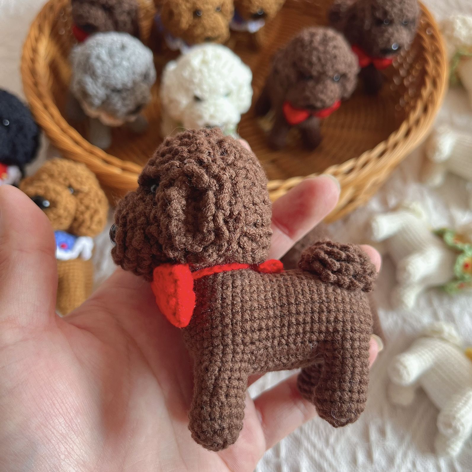 Handmade Crochet Dog Keychain | Cute Knitted Teddy Dog Plush with Lace Collar - Image 7