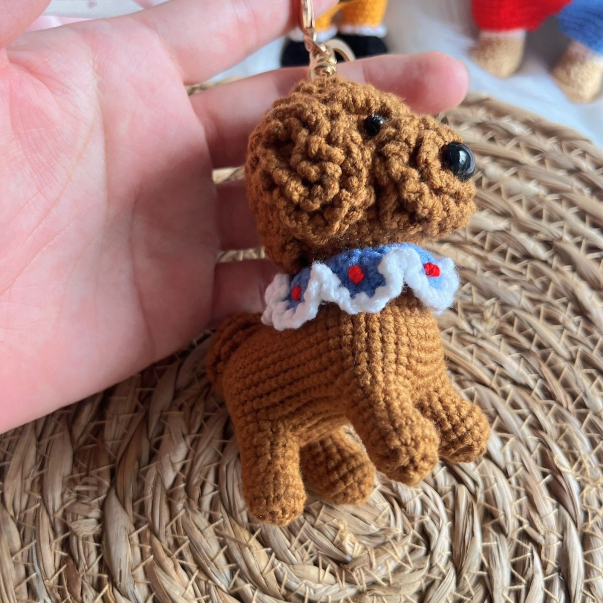 Handmade Crochet Dog Keychain | Cute Knitted Teddy Dog Plush with Lace Collar - Image 9
