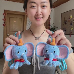 Handmade Crochet Blue Elephant Keychain | Interactive Spinning Trunk Toy | Cute Animal Bag Charm