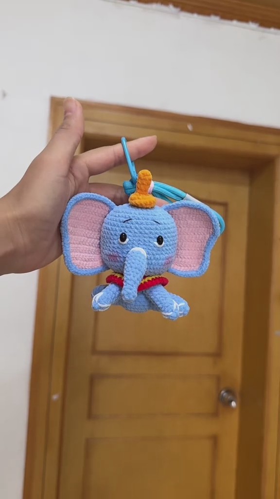 Handmade Crochet Blue Elephant Keychain | Interactive Spinning Trunk Toy | Cute Animal Bag Charm - Image 2