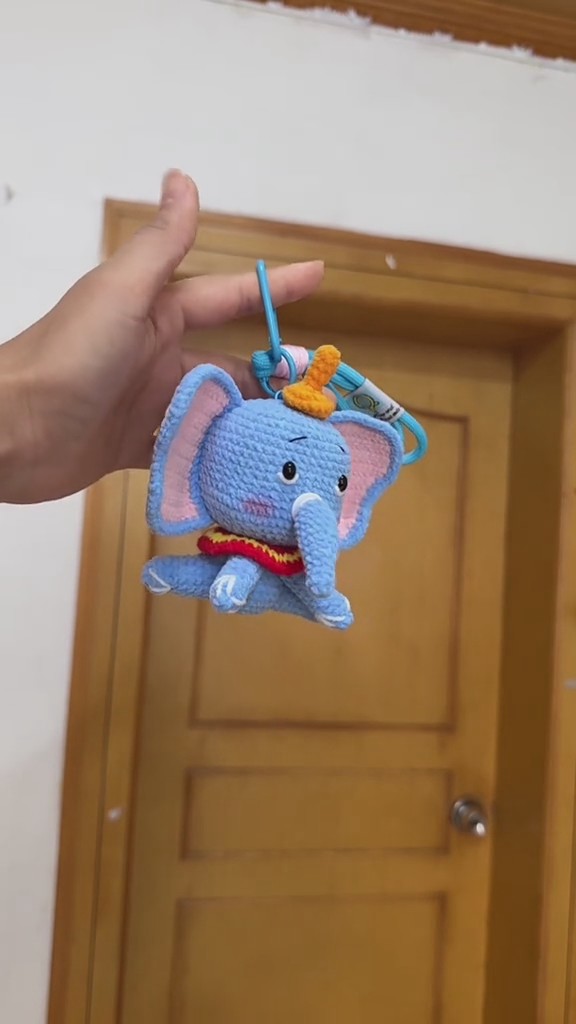 Handmade Crochet Blue Elephant Keychain | Interactive Spinning Trunk Toy | Cute Animal Bag Charm - Image 3
