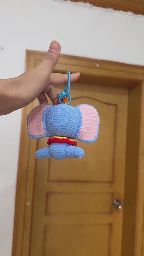Handmade Crochet Blue Elephant Keychain | Interactive Spinning Trunk Toy | Cute Animal Bag Charm - Image 4