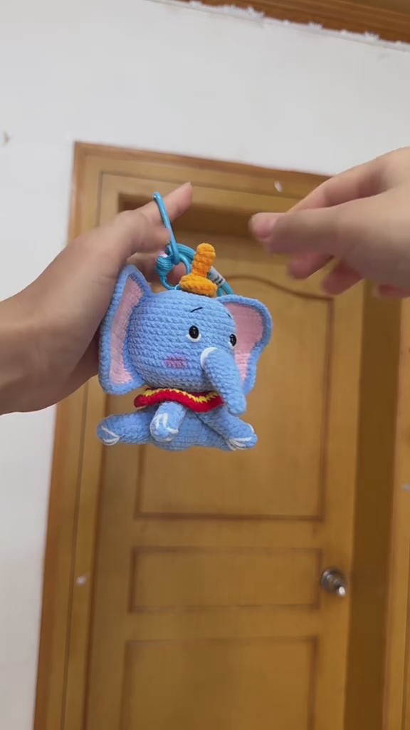 Handmade Crochet Blue Elephant Keychain | Interactive Spinning Trunk Toy | Cute Animal Bag Charm - Image 5