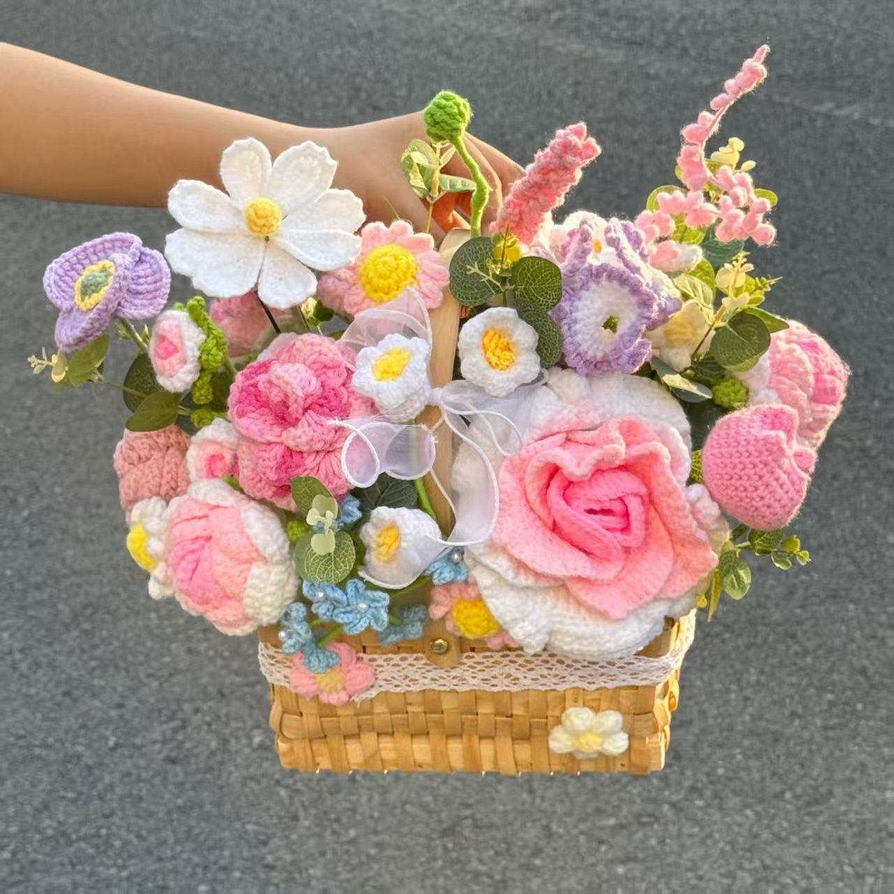 Handmade Crochet Flower Bouquet & Basket – Eternal Flower Gift with Gift Bag, LED Lights & Card, 14 Stunning Styles Available - Image 11