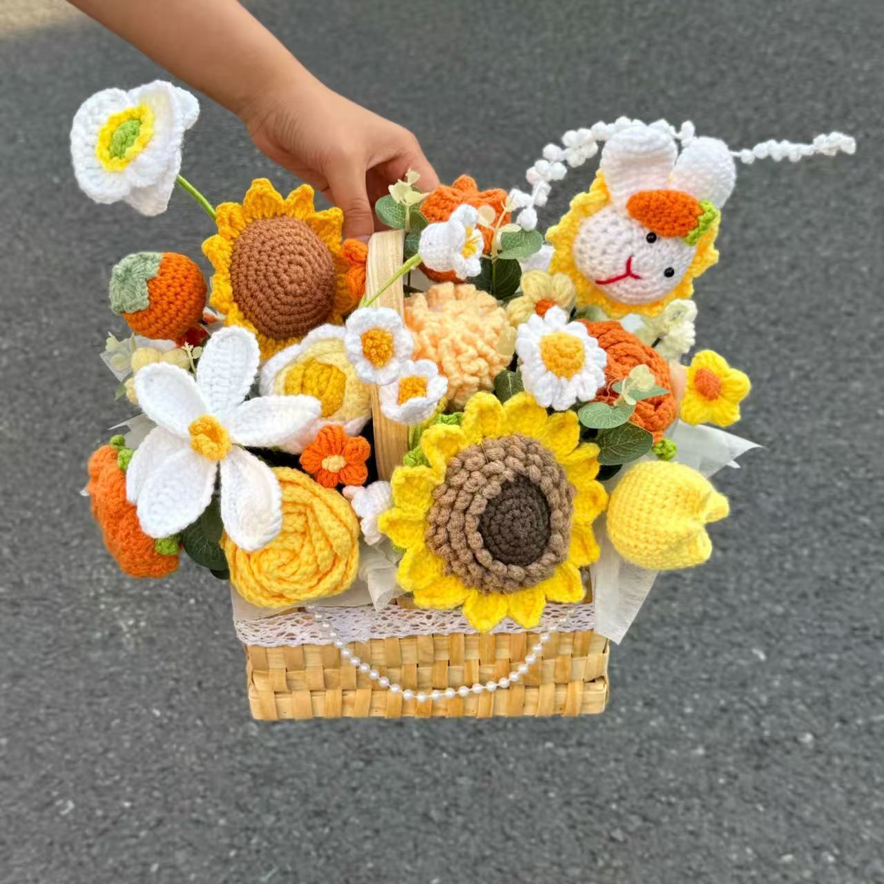 Handmade Crochet Flower Bouquet & Basket – Eternal Flower Gift with Gift Bag, LED Lights & Card, 14 Stunning Styles Available - Image 12