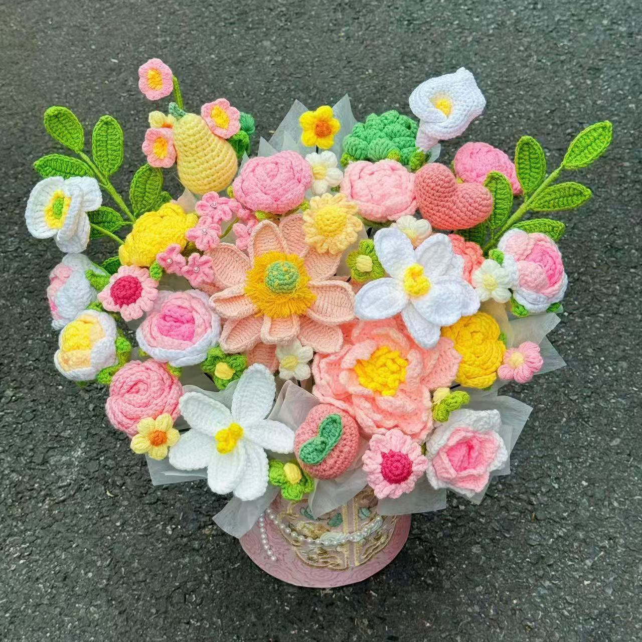 Handmade Crochet Flower Bouquet & Basket – Eternal Flower Gift with Gift Bag, LED Lights & Card, 14 Stunning Styles Available - Image 4