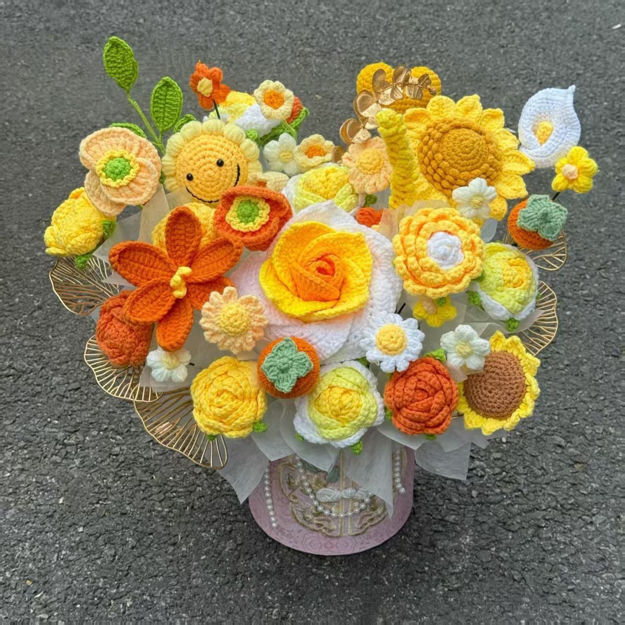 Handmade Crochet Flower Bouquet & Basket – Eternal Flower Gift with Gift Bag, LED Lights & Card, 14 Stunning Styles Available - Image 5