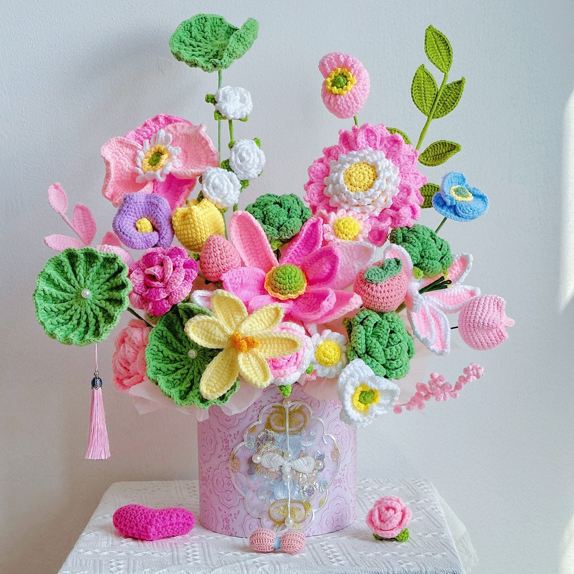 Handmade Crochet Flower Bouquet & Basket – Eternal Flower Gift with Gift Bag, LED Lights & Card, 14 Stunning Styles Available - Image 6