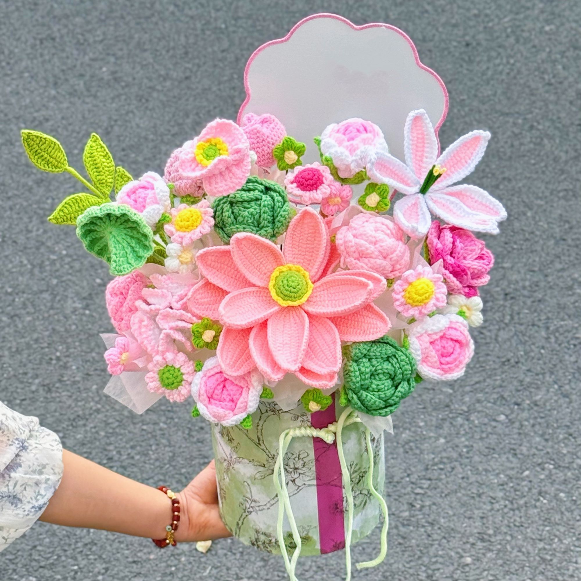 Handmade Crochet Flower Bouquet & Basket – Eternal Flower Gift with Gift Bag, LED Lights & Card, 14 Stunning Styles Available - Image 7