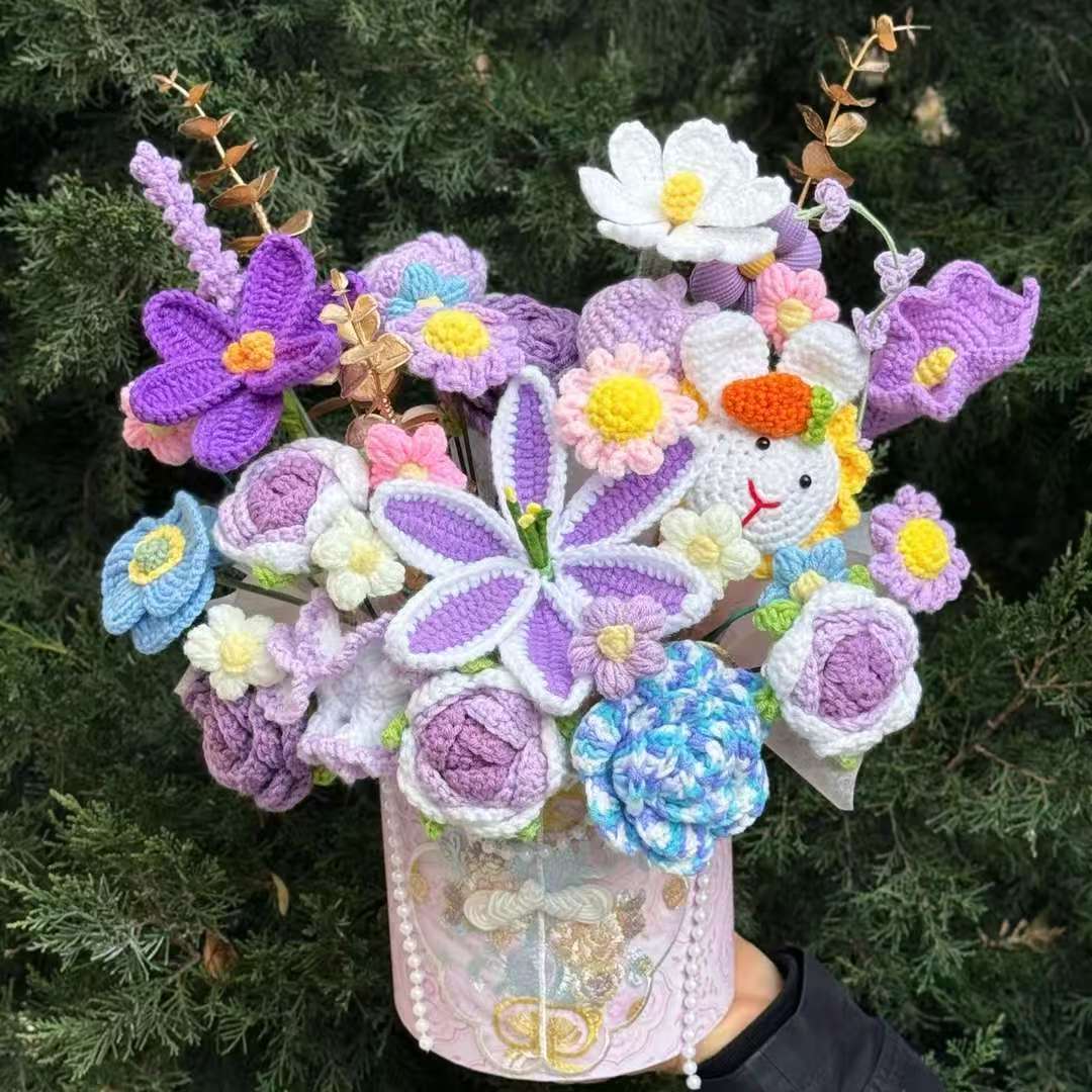 Handmade Crochet Flower Bouquet & Basket – Eternal Flower Gift with Gift Bag, LED Lights & Card, 14 Stunning Styles Available - Image 8