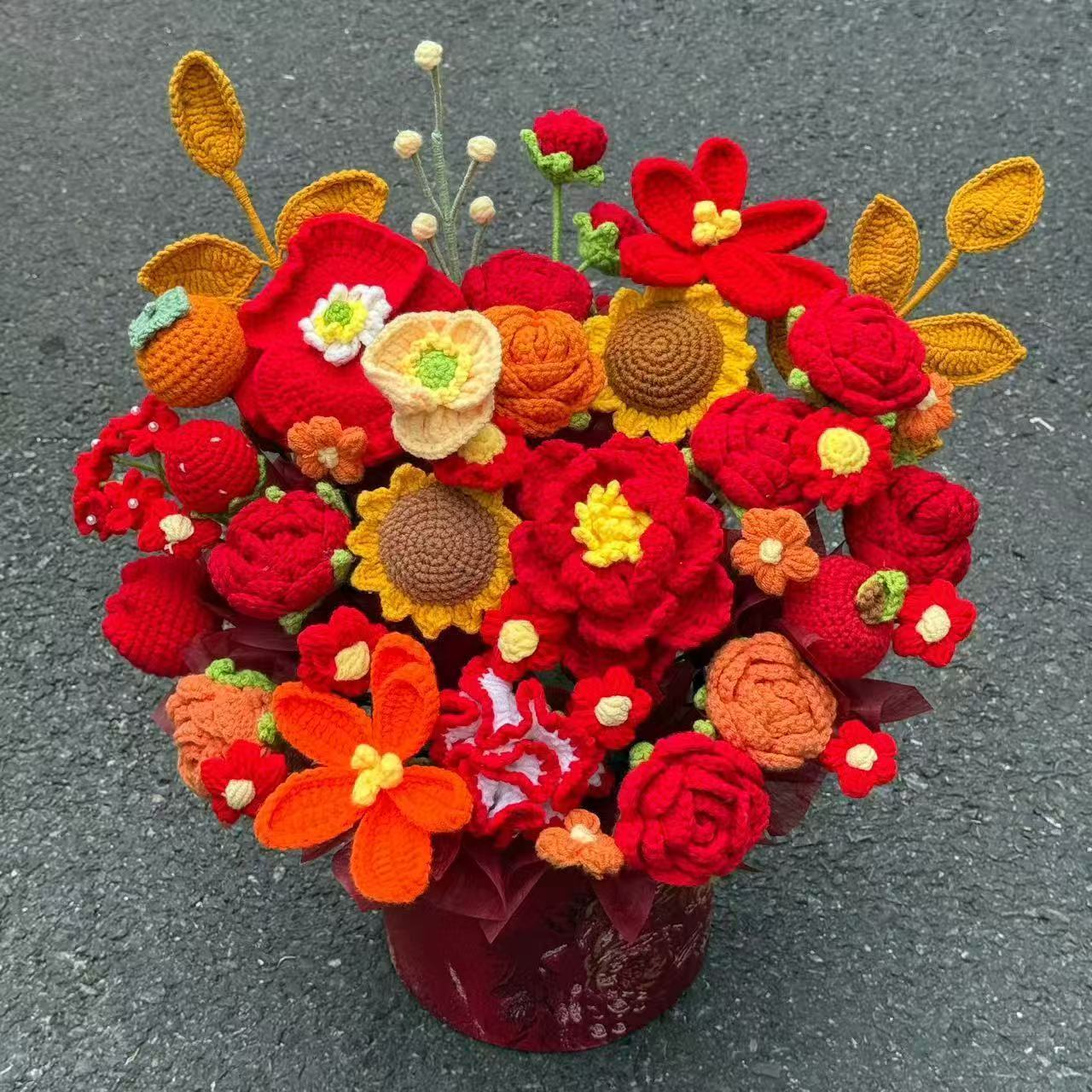 Handmade Crochet Flower Bouquet & Basket – Eternal Flower Gift with Gift Bag, LED Lights & Card, 14 Stunning Styles Available - Image 9