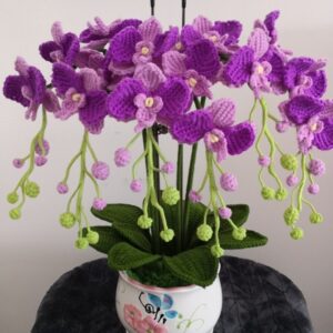 Handmade Crochet Flower Plant | Realistic Knitted Orchid Potted Decor