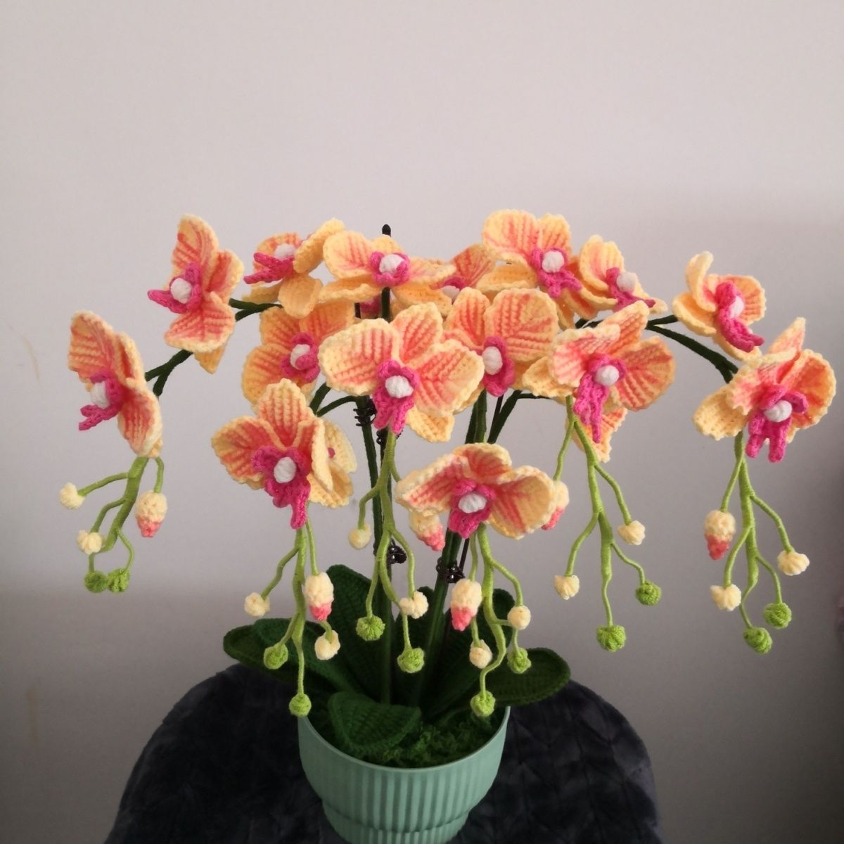 Handmade Crochet Flower Plant | Realistic Knitted Orchid Potted Decor - Image 2