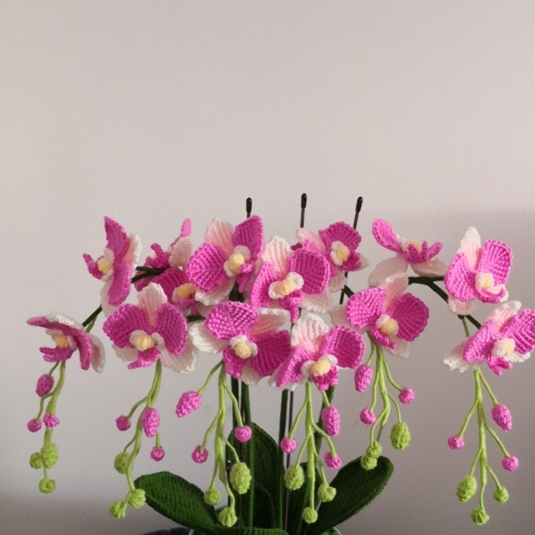 Handmade Crochet Flower Plant | Realistic Knitted Orchid Potted Decor - Image 3