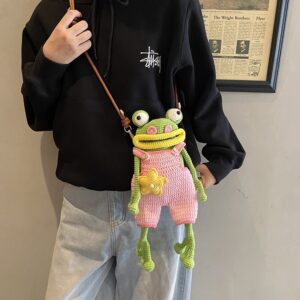 Handmade Crochet Frog Crossbody Bag – Cute Knitted Animal Purse with Star Pocket (3 Colors)