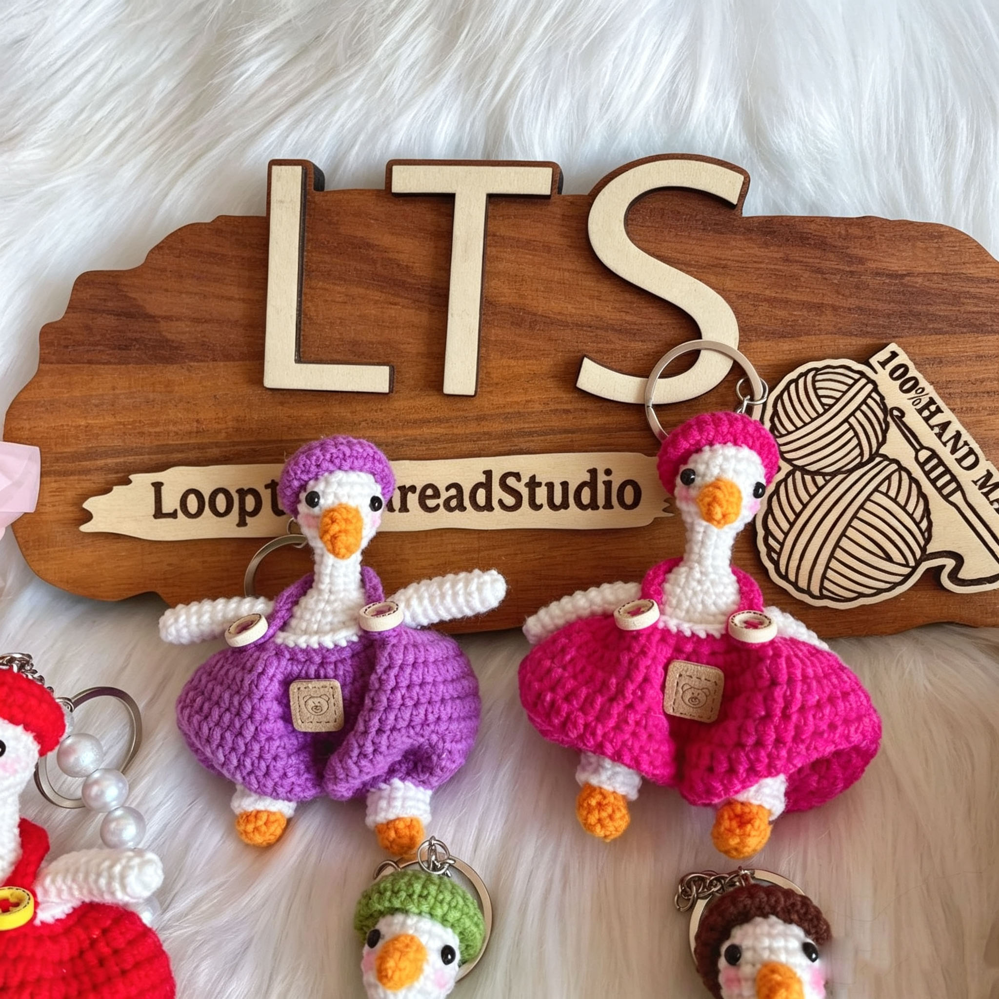 Handmade Crochet Goose Keychain | Cute Knitted Goose in Overalls - Image 10