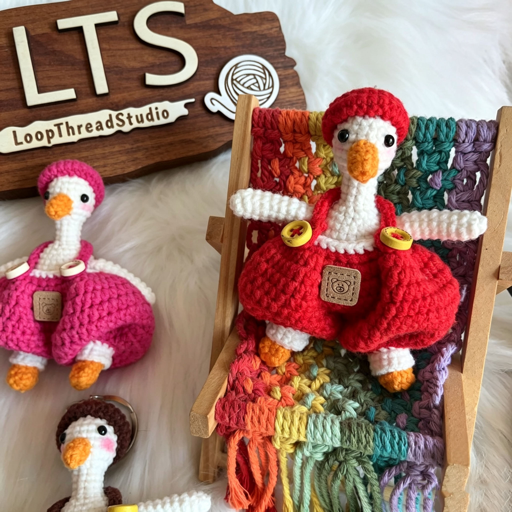 Handmade Crochet Goose Keychain | Cute Knitted Goose in Overalls - Image 6