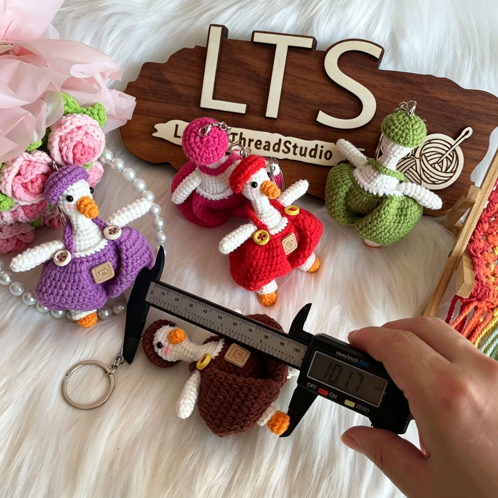 Handmade Crochet Goose Keychain | Cute Knitted Goose in Overalls - Image 7