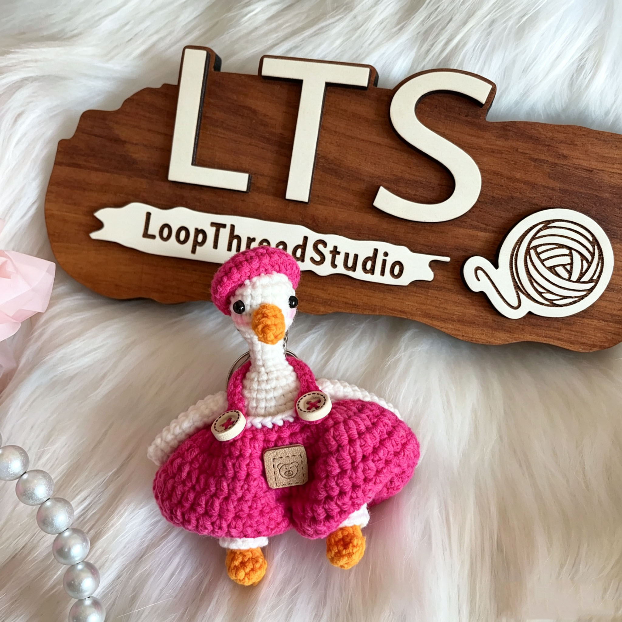 Handmade Crochet Goose Keychain | Cute Knitted Goose in Overalls - Image 9