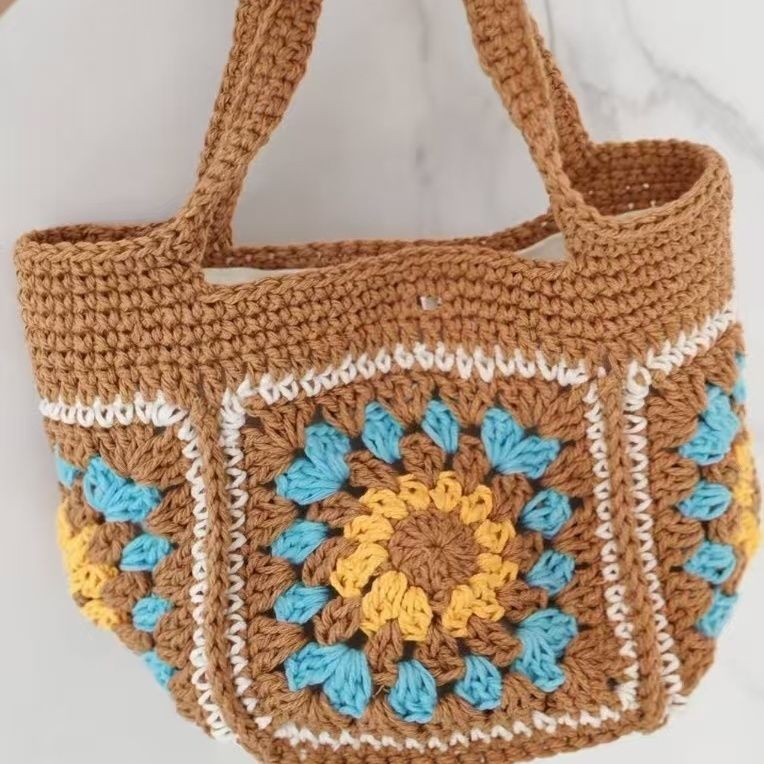 Handmade Crochet Granny Square Handbag – Vintage Floral Crochet Purse, Small & Large Sizes, Multiple Colors, Cotton Yarn Tote - Image 3