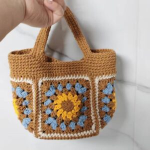 Handmade Crochet Granny Square Handbag – Vintage Floral Crochet Purse, Small & Large Sizes, Multiple Colors, Cotton Yarn Tote