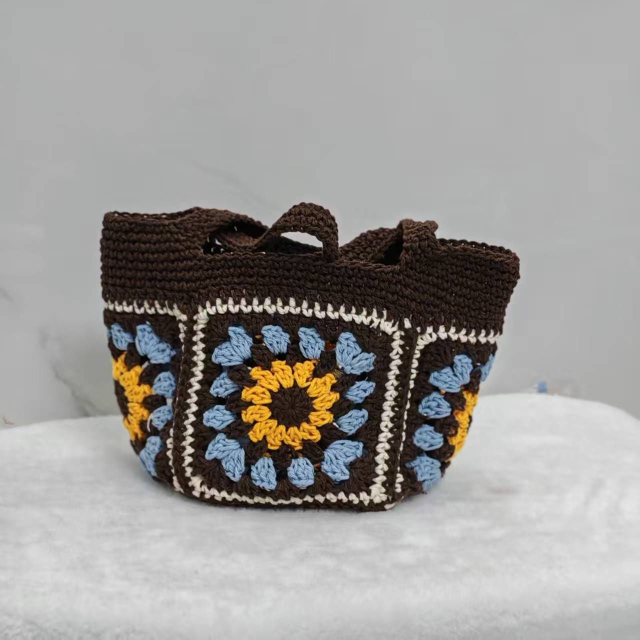 Handmade Crochet Granny Square Handbag – Vintage Floral Crochet Purse, Small & Large Sizes, Multiple Colors, Cotton Yarn Tote - Image 12