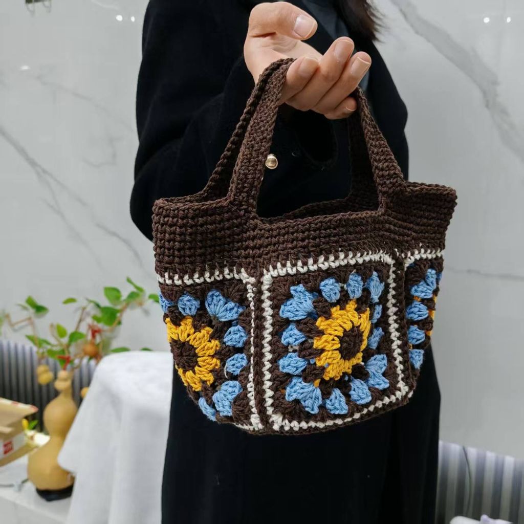 Handmade Crochet Granny Square Handbag – Vintage Floral Crochet Purse, Small & Large Sizes, Multiple Colors, Cotton Yarn Tote - Image 14